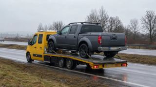 Pickup na lawecie – wyciąganie auta z rowu w Ełku